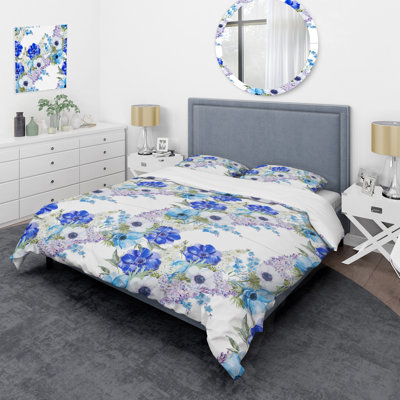 Blue And White Anemones I Floral Duvet Cover