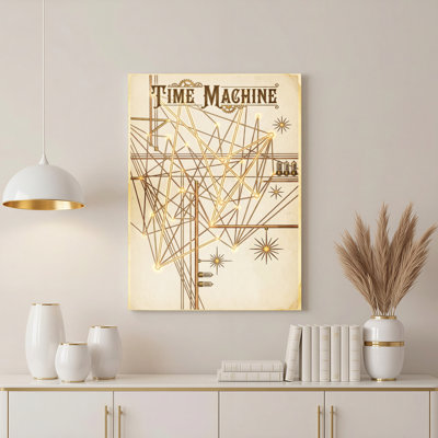 Time Machine Steampunk Geometric Pattern Canvas Wrapped Wall Art Oil Painting Print Set Of 1