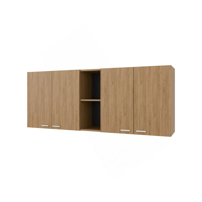 Armoire murale Luray en mélamine avec 4 portes et rangement ouvert, chêne naturel