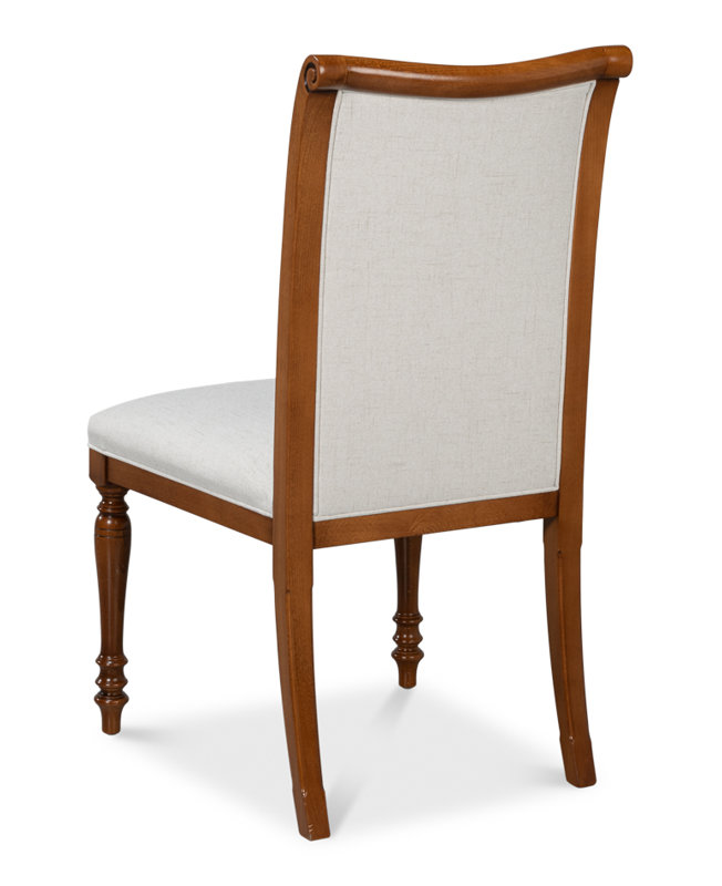 Walnut Wood and Cream Upholstered Side Chair