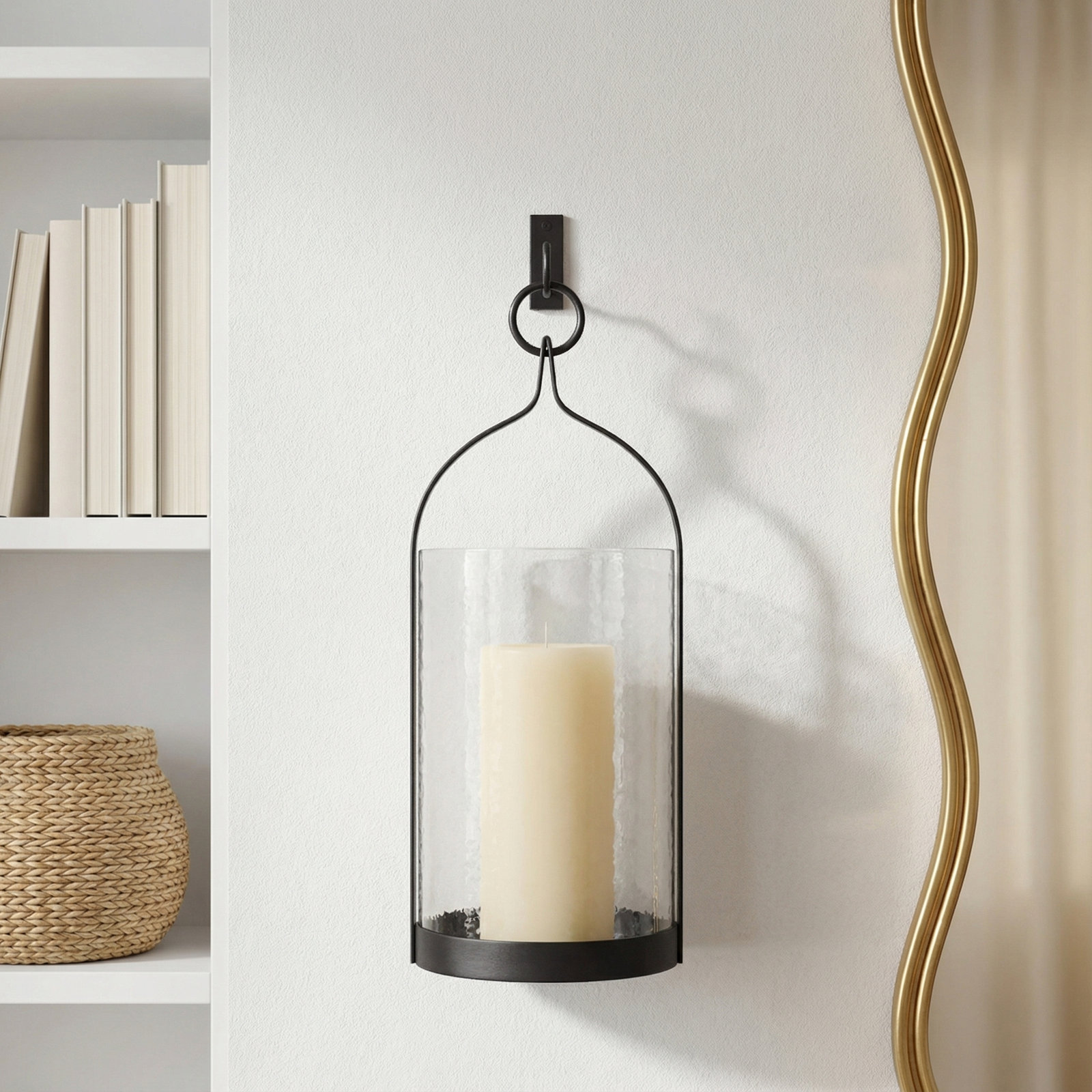 Iron Wall Lantern, 18" H x 7.5" W x 7.5" D