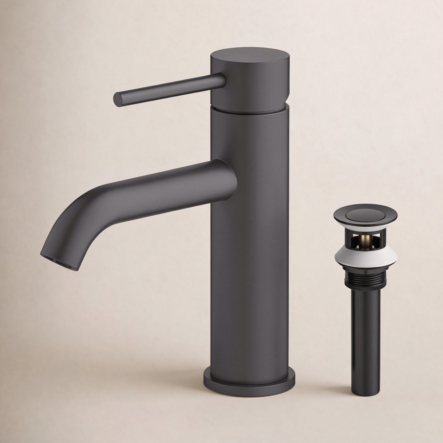 Single-Handle Bathroom Faucet with Pop-Up Drain, Matte Black
