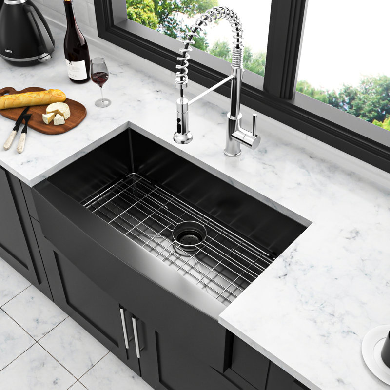 Gunmetal Black Sink 33", Stainless Steel 16 Gauge, With Freezing Heat And Trace Properties 33" Kitchen Sink, Soundproof Pads Quick Drainage System