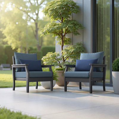 Kamas 2 Piece Sunbrella Outdoor HDPE Club Chairs - Charcoal/Spectrum Denim