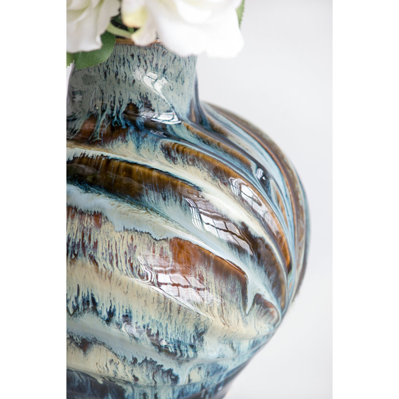 Blue and Brown Reactive Glazed Accent Vase