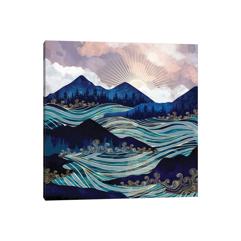 Ocean Sunrise - impression d'art graphique, Aucun mat, Toile tendue, H 12 po x l 12 po x P 0,75 po