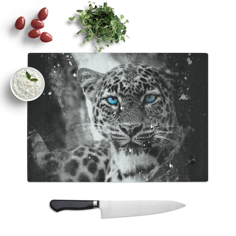 Tempered Glass Bright Eyed Leopard Chopping Board, 20 cm x 28.5 cm