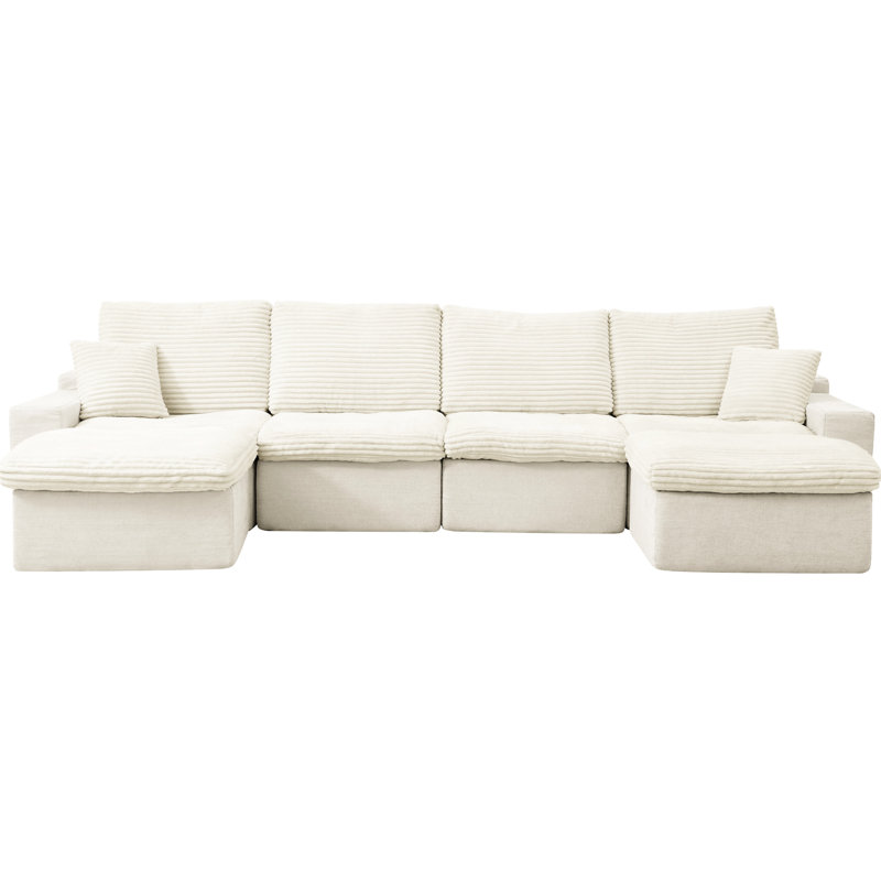 Mobilier moderne en forme de U beige, canapé modulaire de 142 po avec méridienne confortable et siège profond pour le salon, aucune collection de salle d'assemblage, siège, requis