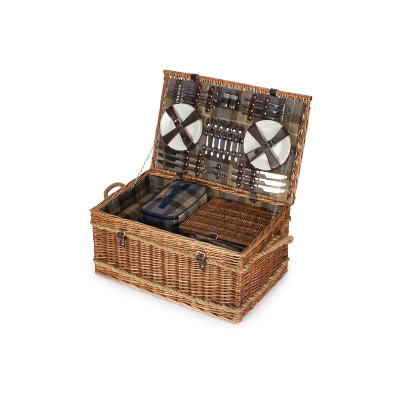 6 Person Wicker Rope Handled Fitted Picnic Hamper