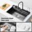 Évier de cuisine 30 po x 18 po Smart Waterfall avec affichage numérique, robinet baleine et laveuse à gobelets - évier à simple cuve en acier inoxydable