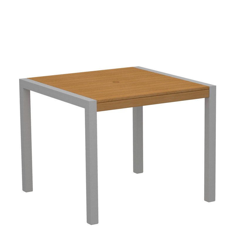 POLYWOOD MOD Dining Table, Textured Silver, Black, 35.18" W x 35.18" D