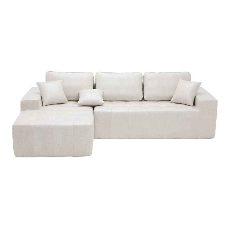 Canapé-lit de coin à compression sans assemblage, Similicuir beige, Orienté vers la gauche