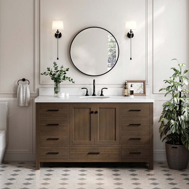 Cambridge 61'' W Single Vanity, Oval, Brown Oak