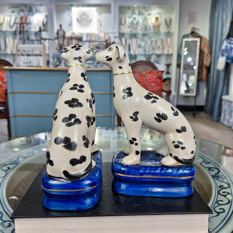 Porcelain Whippet Figurines – Teal Dots (Set of 2), Black/White/Blue/Brown