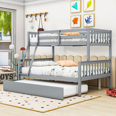 Lit superposé simple en bois avec lit gigogne Keyonah, échelle convertible et garde-corps Keyonah