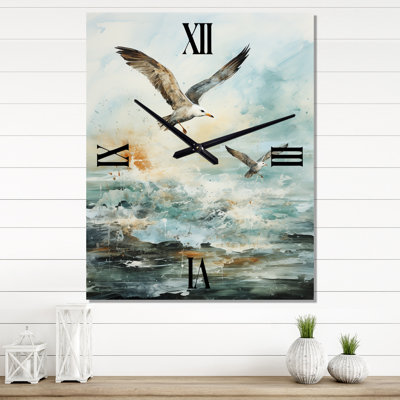 Minimalism Seabirds Rising - Nautical & Beach Modern Wall Clock