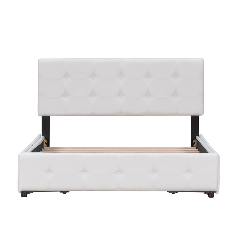 Upholstered Platform Storage Bed, White