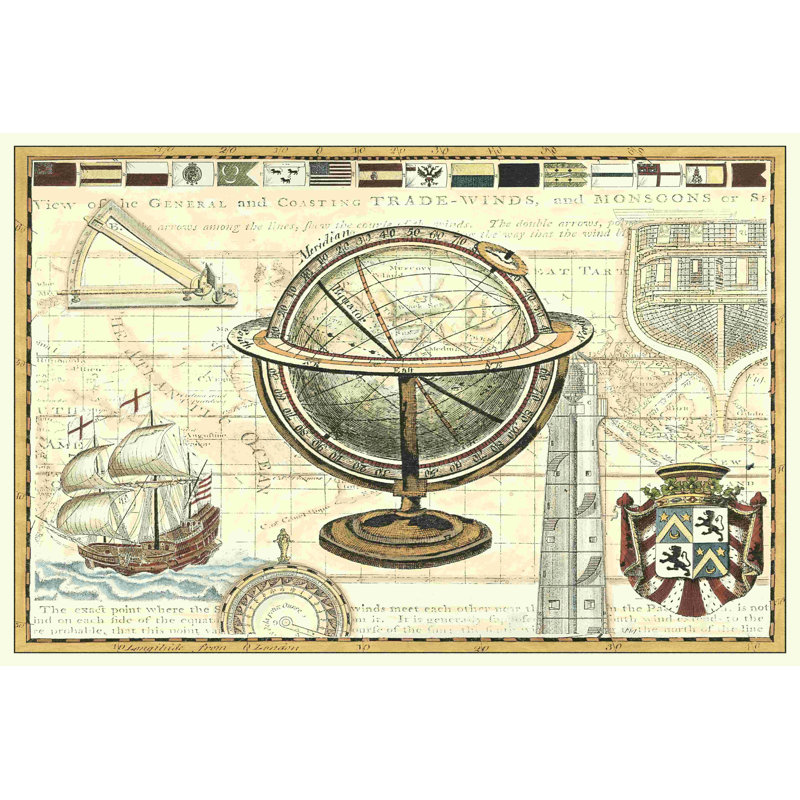 Carte nautique II, H 8 po x l 12 po x P 1,25 po