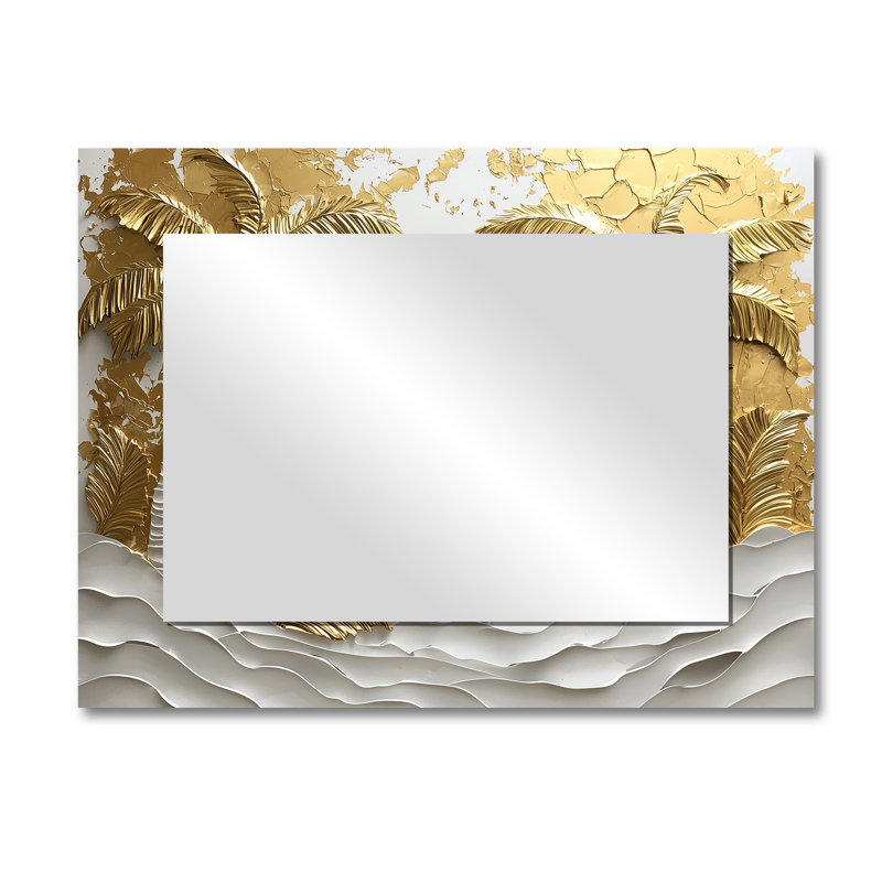 Golden Cream Palms On The Beach I - art mural miroir palmiers et palmiers - imprimé sur métal, 30 po x 40 po