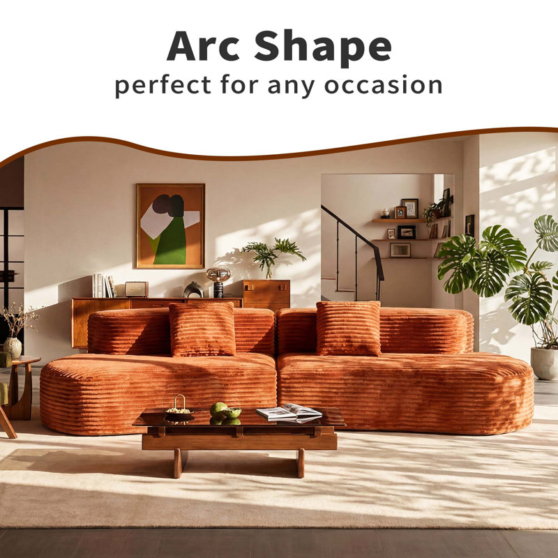 108.6-Inch Curved Combination Sofa With Modern Cloud Pattern, Frameless Compression Design, Two Pillows, Ideal For Living Rooms Or Offices