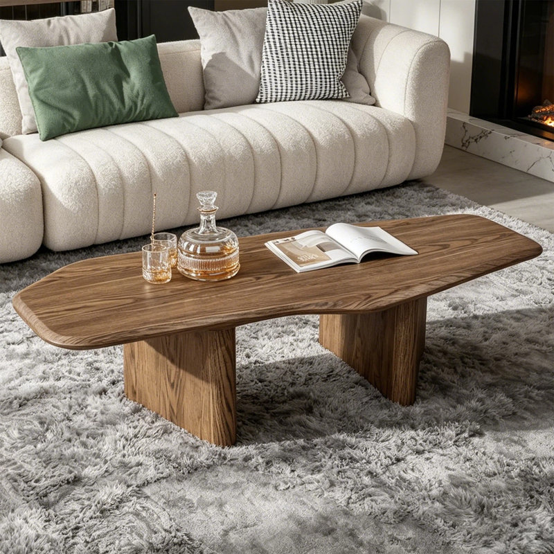47.2'' Ash Wooden Coffee Table For Living Room,Irregular Center Table,Farmhouse Solid Wood Coffee Table For Home Decor,Easy Assembly