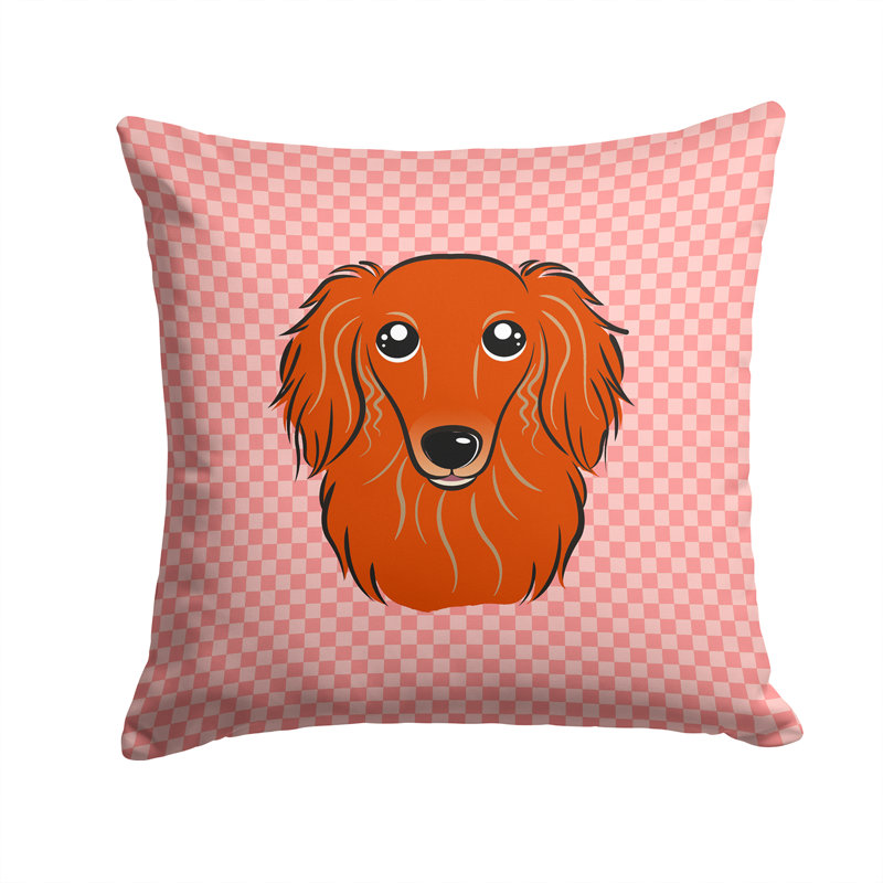 Coussin décoratif intérieur/extérieur teckel rouge damier teckel à long, H 14 po x l 14 po x P 4 po, Rose