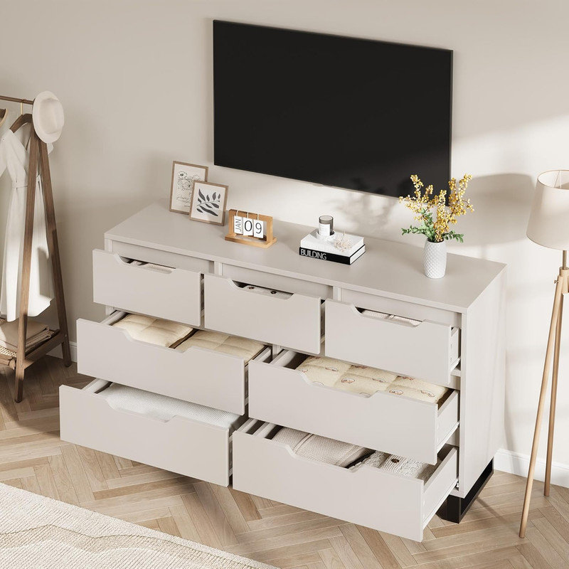 Commode d'entrée pour chambre à coucher 7, commode de 55 po de largeur, tiroir horizontal autoportant avec rangement, commode en bois