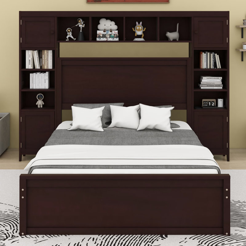 Lit en bois avec armoire tout-en-un, Espresso