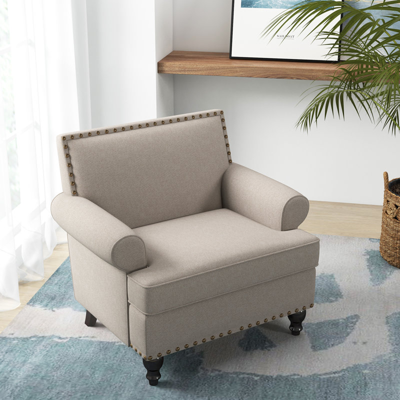 Daro 30'W Upholstered Armchair With Nailhead Trim, 	Grayish Taupe Polyester Blend