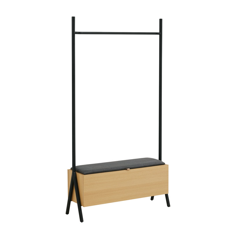 Paloma Modern Open Hanging Closet with Storage Upholstered in Linen Weave in Light Oak