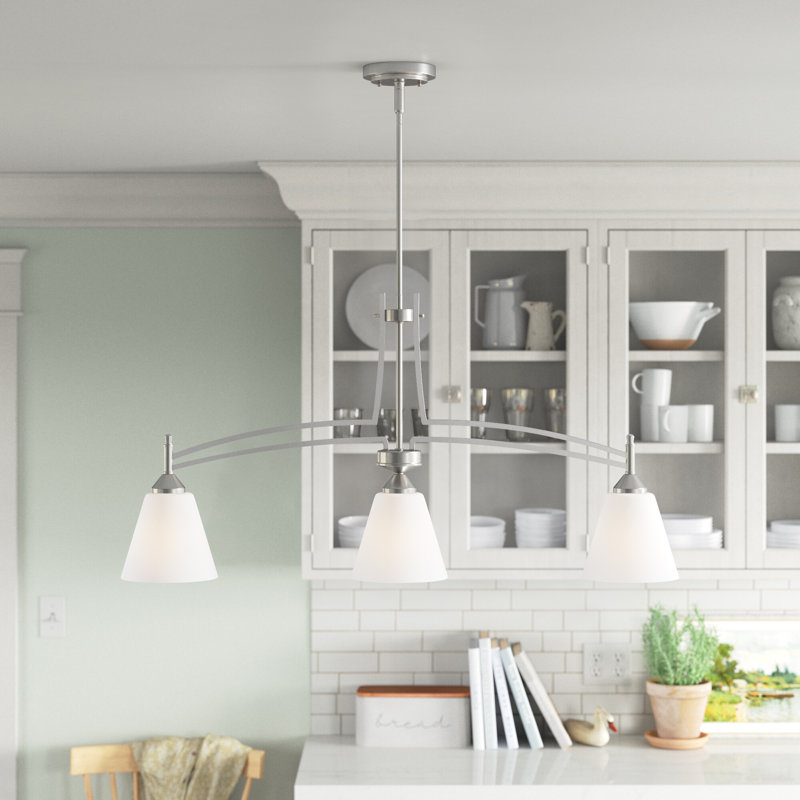 Luminaire suspendu linéaire à 3 lumières pour îlot de cuisine Camryn, Nickel brossé
