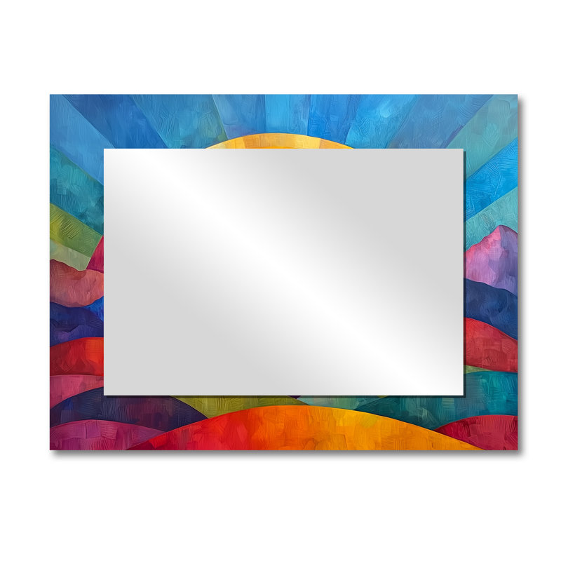 Rainbow Over Abstract Colorful Mountains - Landscapes Mirror Wall Art - Printed On Metal, 30" x 40"