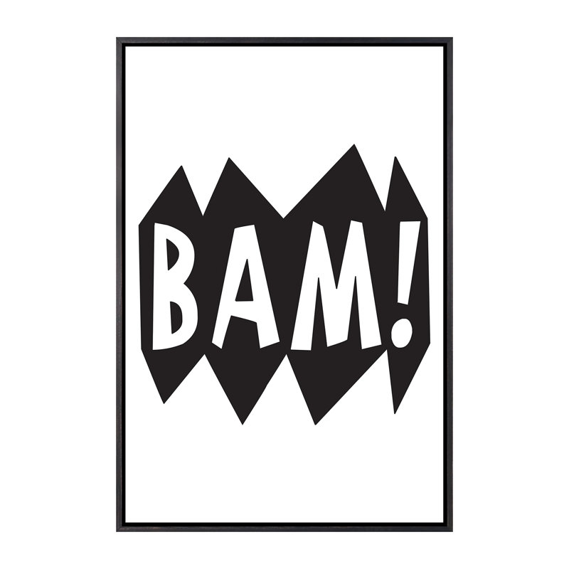 BAM! Noir - reproduction d'art textuel, H 40 po x l 26 po x P 1,5 po, Toile avec cadre noir patiné, Aucun mat