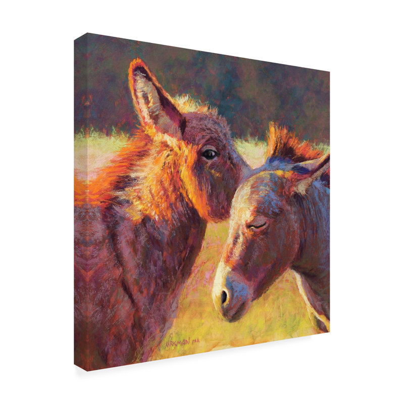 Wrapped Canvas Wall Art - Rita Kirkman 'Burro Confidential' Wall Art for Living Room, Bedroom, or Office Décor  - 14x14