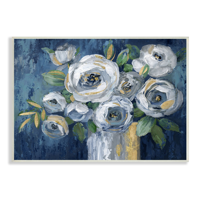 Bouquet de fleurs de pivoines blanches traditionnelles par Nan - Peinture, H 10 po x l 15 po x P 0,5 po, Plaque murale