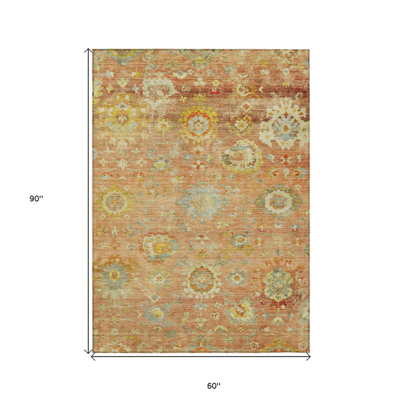 Tapis extérieur lavable floral bleu et vert corail 5 pi x 8 pi