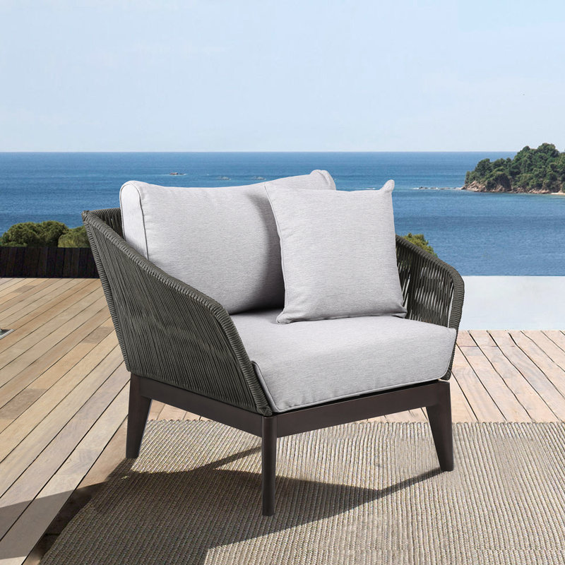 Fauteuil club d'extérieur en bois d'eucalyptus Chakiya, Charbon/Noir