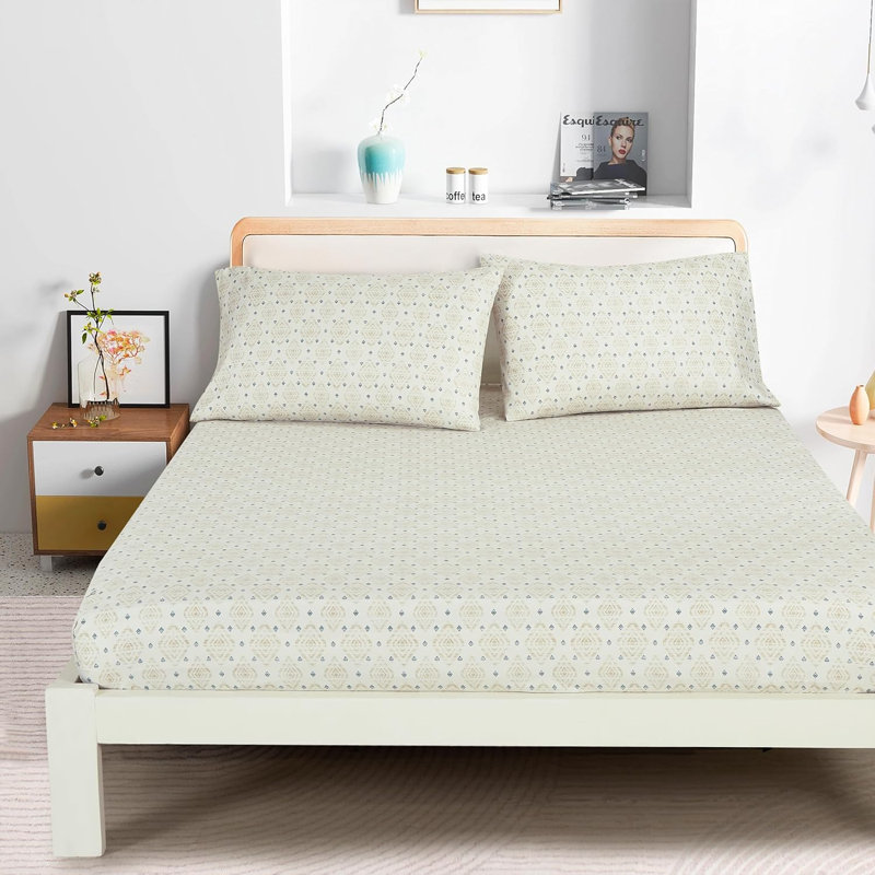 Lodge Geometric Printed Microfiber Sheet Set, Full Sheet Set with 2 Pillowcases