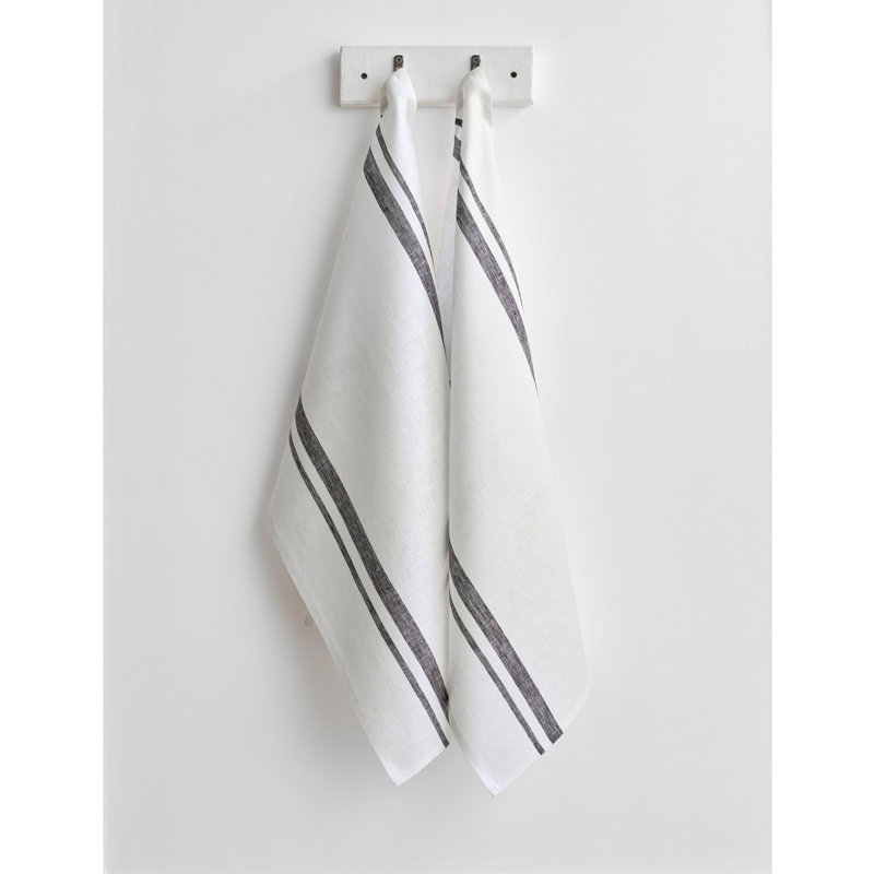 French Stripe - 100% Pure Linen Kitchen Towel, Black and White