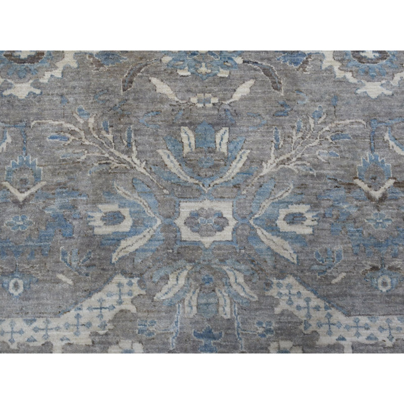 Tapis rond gris noué à la main nouvel âge Peshawar de conception unique 12 pi Brelon