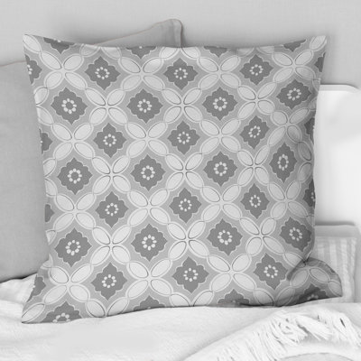 Grey White Quatrefoil Glam II - Transitional Throw Pillow
