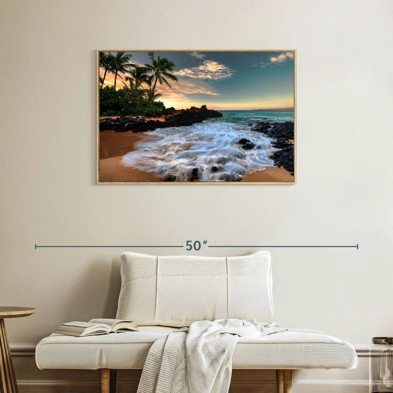 Maui, baie de Makena, Borasisi, Cadre flottant en bois naturel, 37 po x 25 po