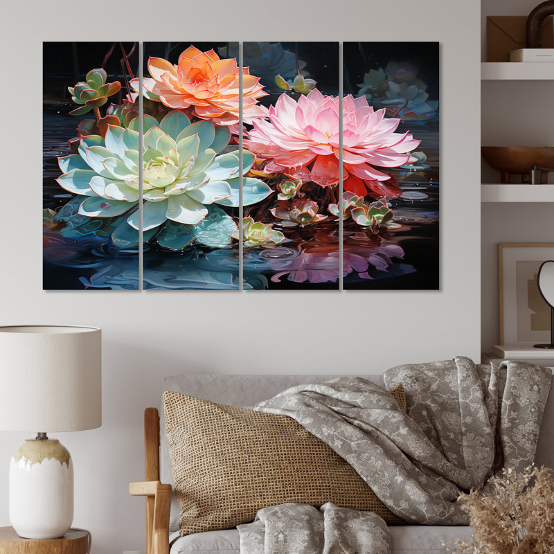 «Succulents Succulent Reflections on Canvas», reproduction de 4 pièces