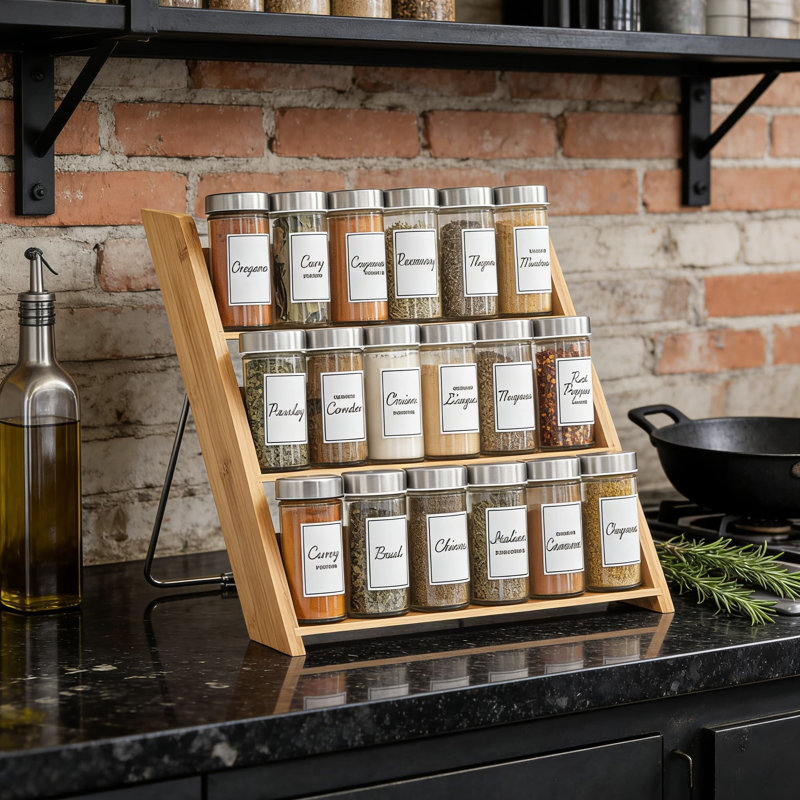 Étagère à épices en bambou 18 pots avec épices pré-remplies, comptoir compact ou tiroir de rangement pour la cuisine