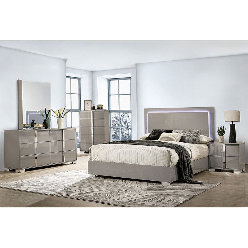 Meuble de chambre 1pc avec finition UV de style contemporain avec pieds chromés et poignées verticales