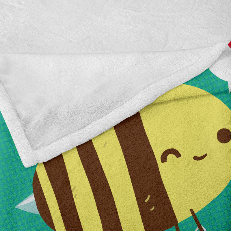 Ambesonne Queen Bee Fleece Throw Blanket Winking Bumblebee Multicolor, 50" W x 60" L