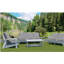 Causeuse avec coussin, canapé de jardin d'extérieur en grain de bois HiPS, blanc / gris