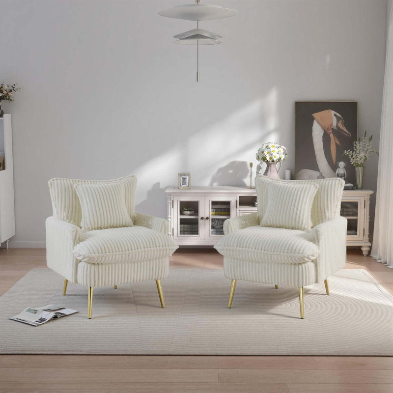 Wide Wingback Armchair With Accent Pillow, Modern Luxury Accent Chair For Living Room & Bedroom, Beige