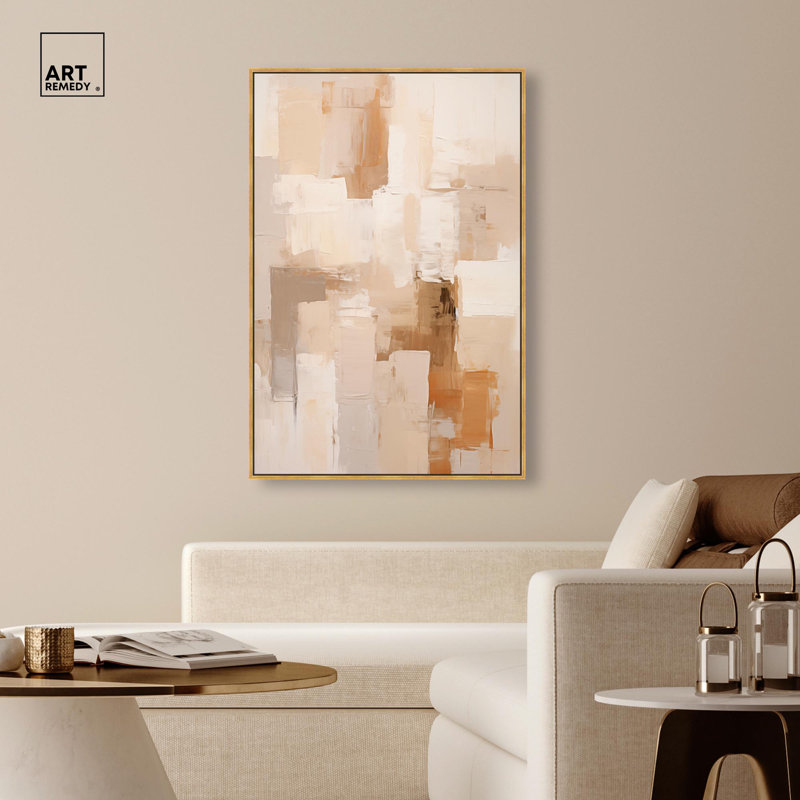 «Sandstone Hush», toile tendue par Art Remedy, H 37 po x l 25 po, Cadre flottant, Or