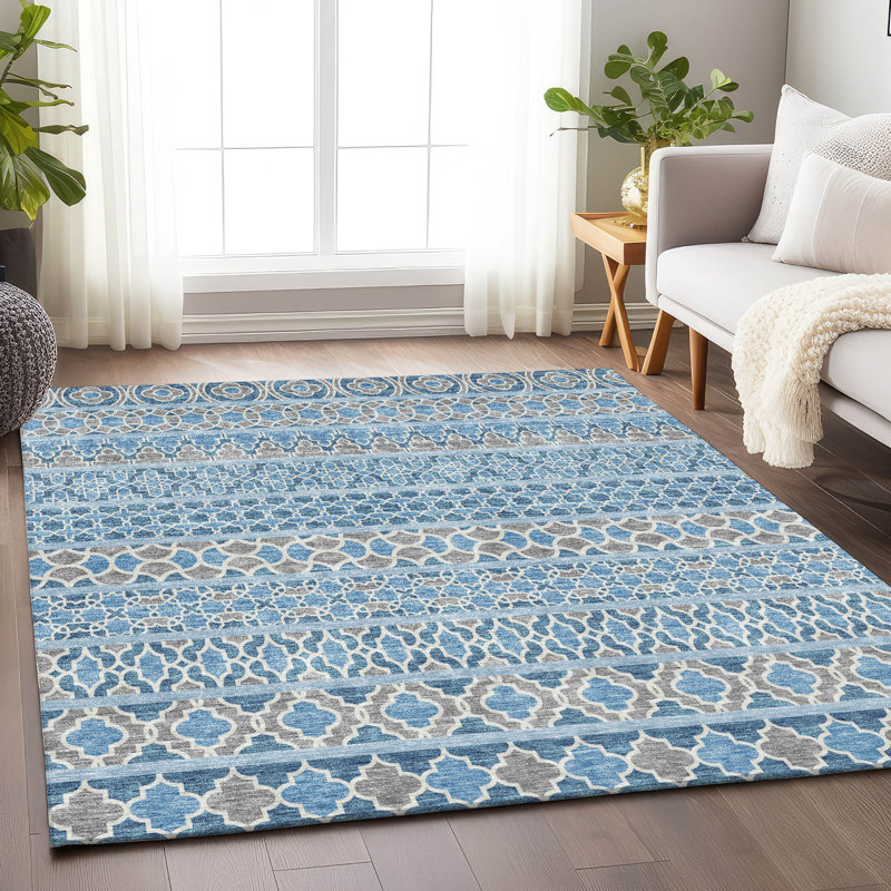 Premium Machine Washable Prisco Sky Rug, Rectangle 2'6" x 3'10"